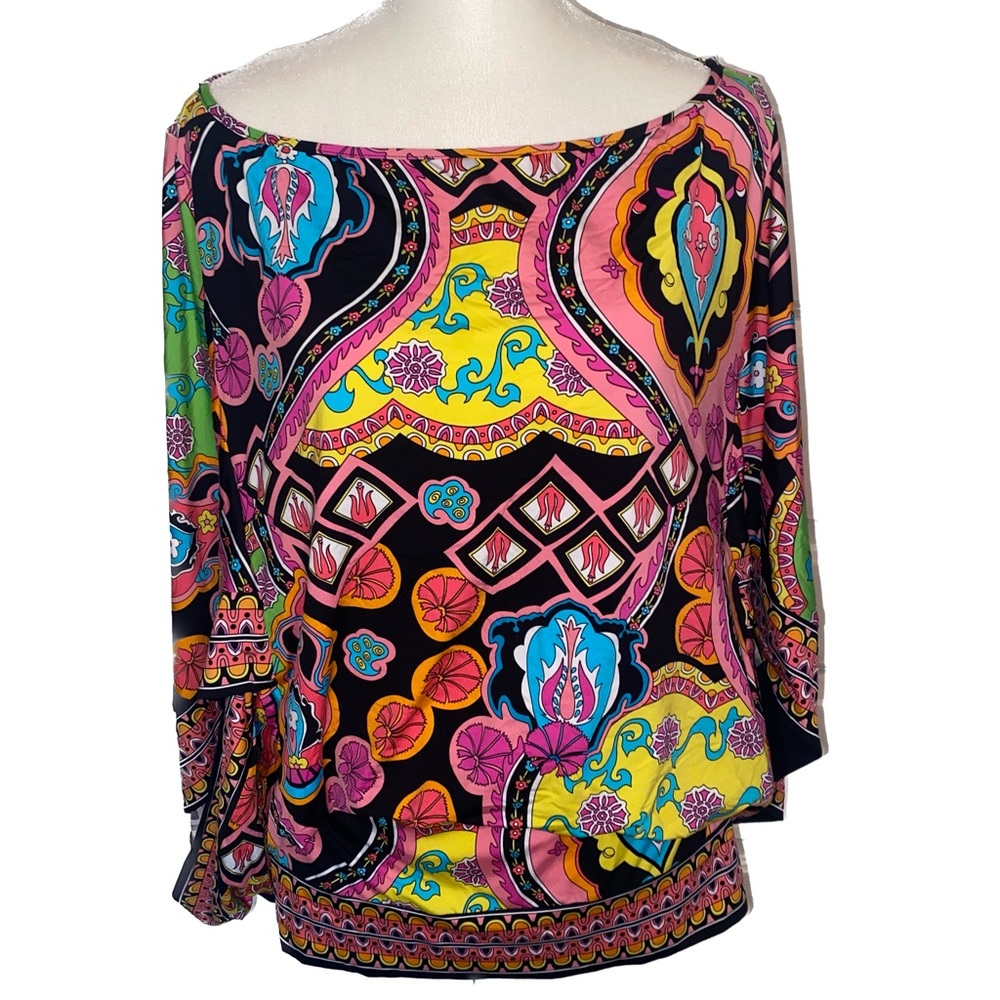 Trina Turk Fabulous Floral Dolman Wing Sleeve Tunic Top / Swim Cover Up